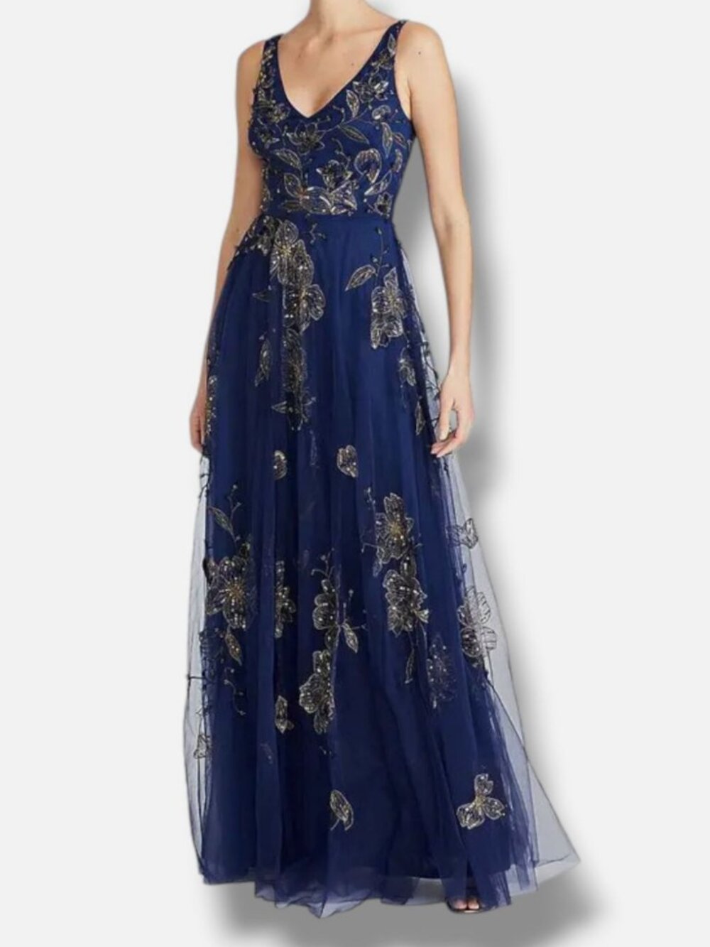 Theia Women's Blue Jayleen Beaded Capelet Gown Dress Size 12